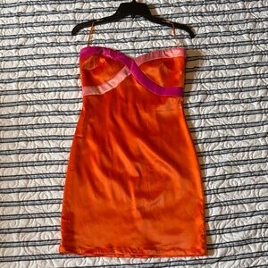Orange Strapless Boutique Dress with Pink Accents (NWT)